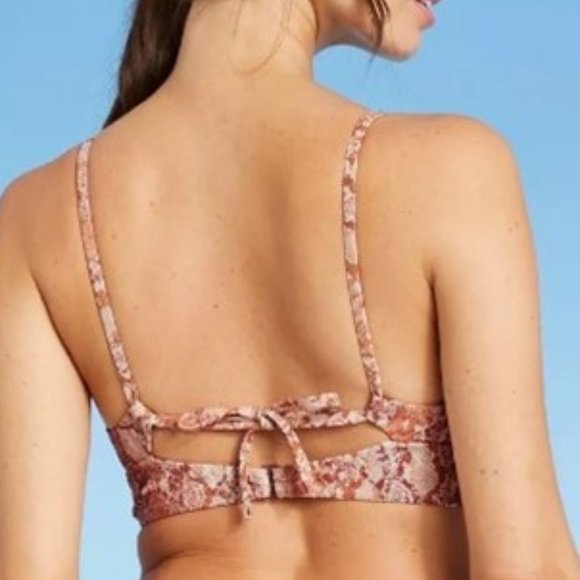 SHADE & SHORE Lurex Snake Print Longline Knot-Front 32B Bikini Top  𓆗  N… - Picture 5 of 9